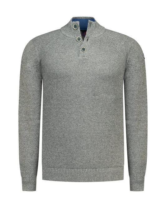 Trui N.Z.A. katoenen button collar - Dark hunter melange