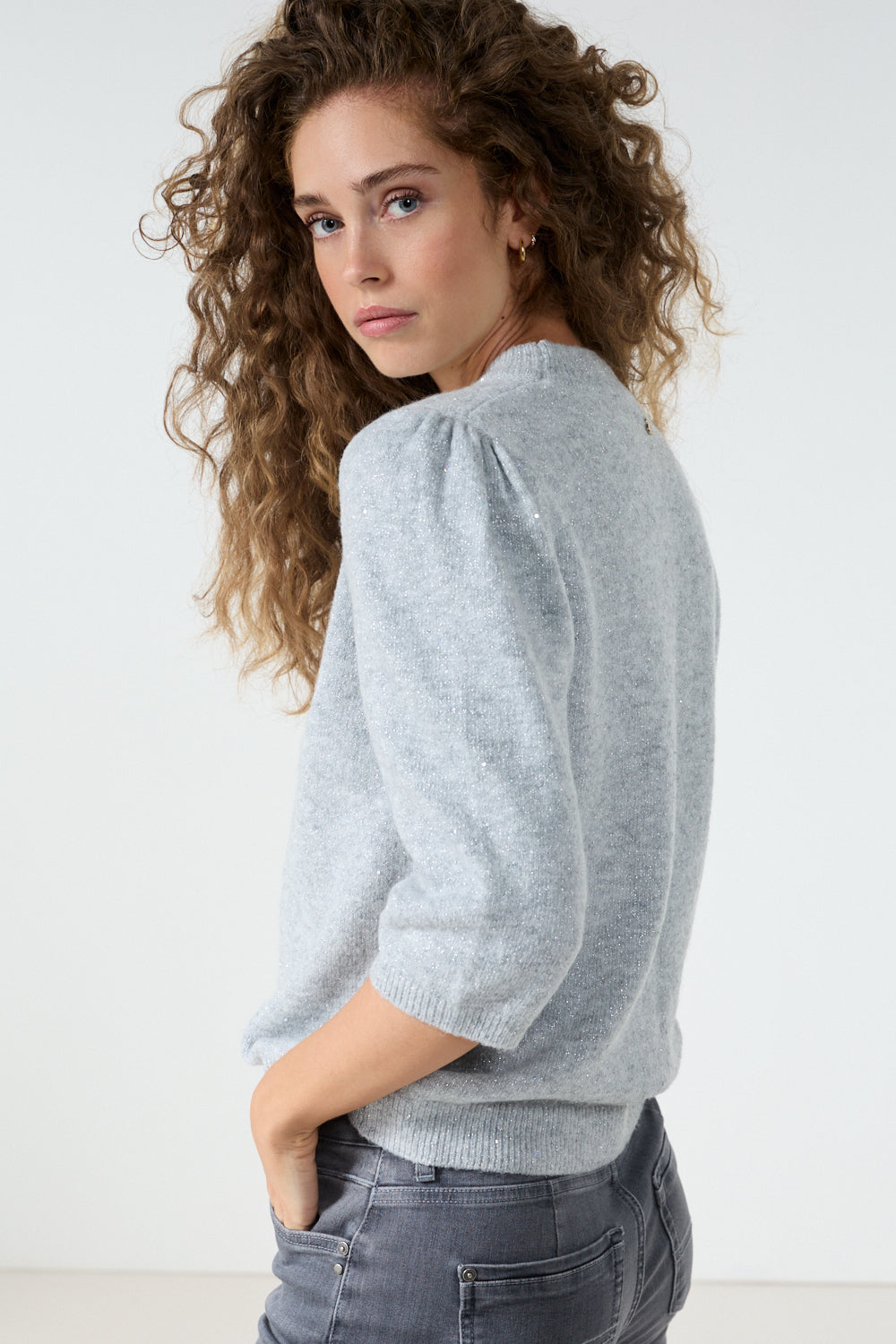Trui Tramontana short-sleeve jumper puffed - Light grey melange