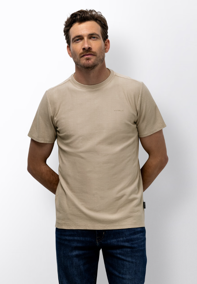 T-shirt State of Art met jacquard honingraatstructuur - Cement uni