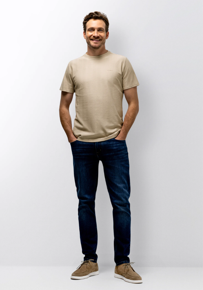 T-shirt State of Art met jacquard honingraatstructuur - Cement uni