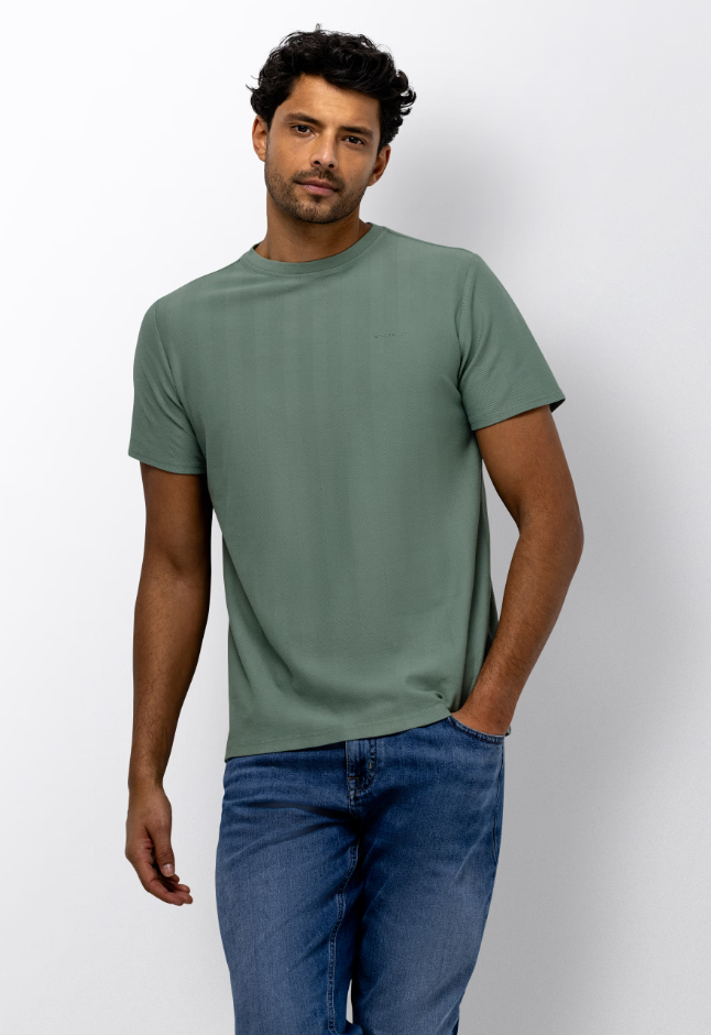T-shirt State of Art met jacquard honingraatstructuur - Jade uni