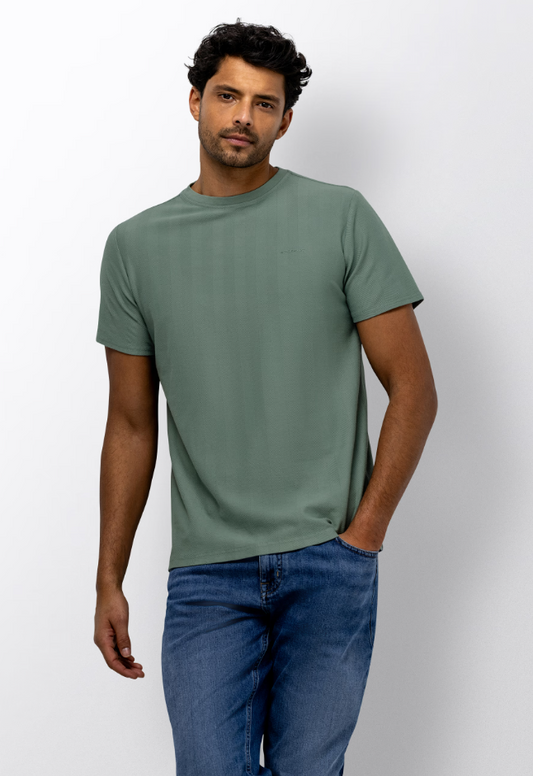 T-shirt State of Art met jacquard honingraatstructuur - Jade uni