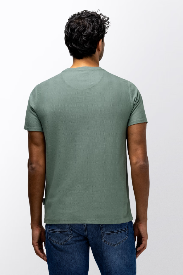 T-shirt State of Art met jacquard honingraatstructuur - Jade uni