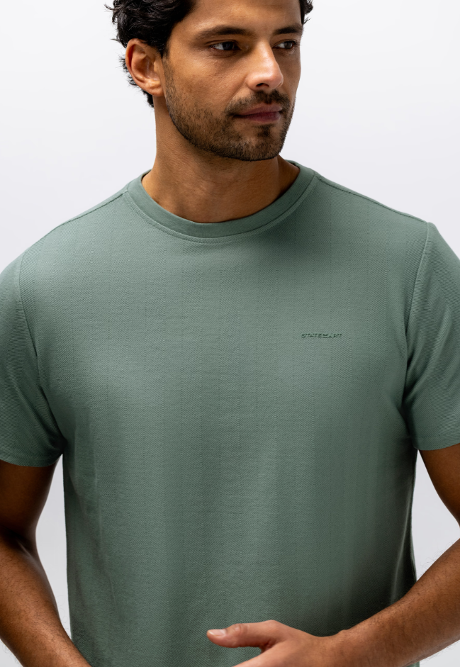 T-shirt State of Art met jacquard honingraatstructuur - Jade uni