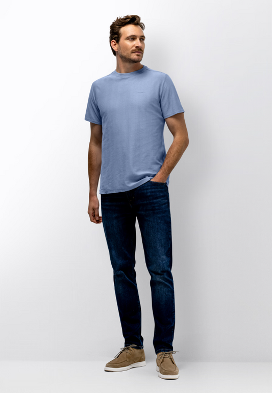 T-shirt State of Art met jacquard honingraatstructuur - Middenblauw uni