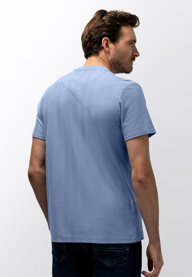 T-shirt State of Art met jacquard honingraatstructuur - Middenblauw uni