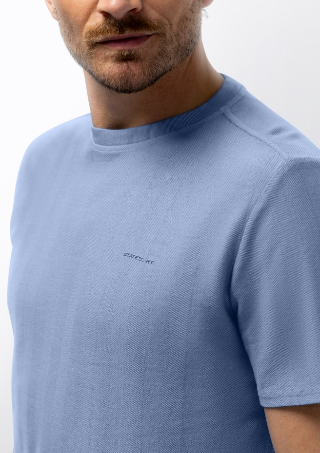 T-shirt State of Art met jacquard honingraatstructuur - Middenblauw uni