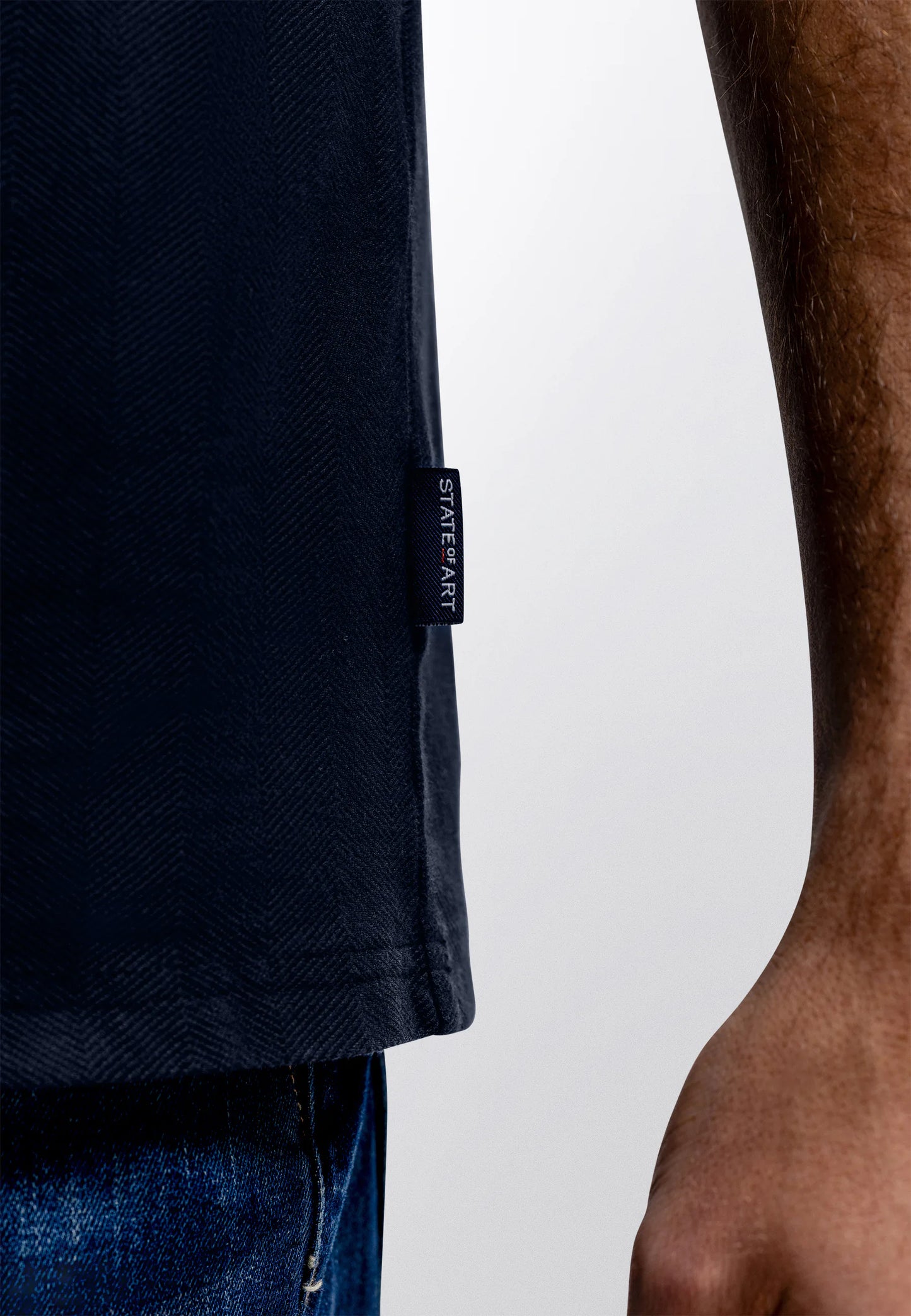 T-shirt State of Art met jacquard honingraatstructuur - Donkerblauw uni