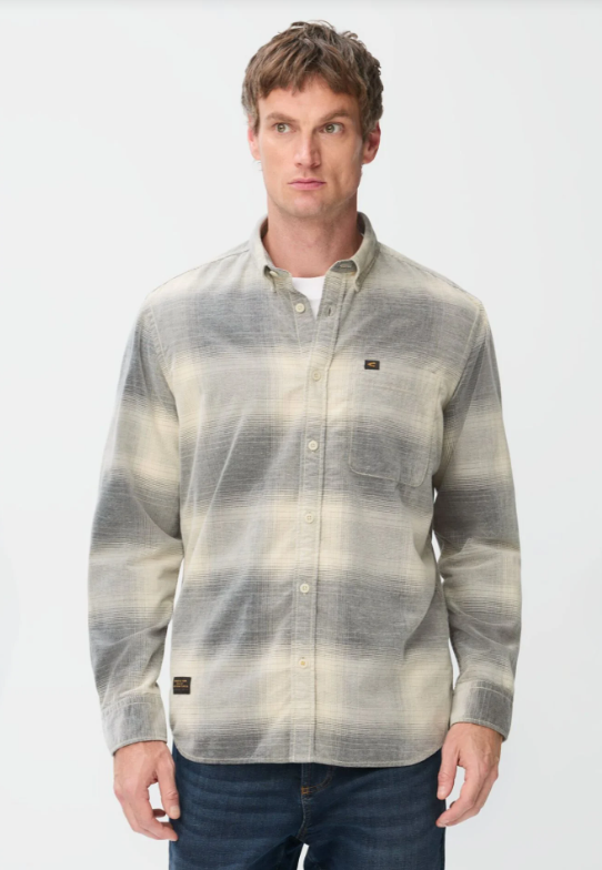 Hemd Camel Active ruit corduroy 100% katoen - Grijs