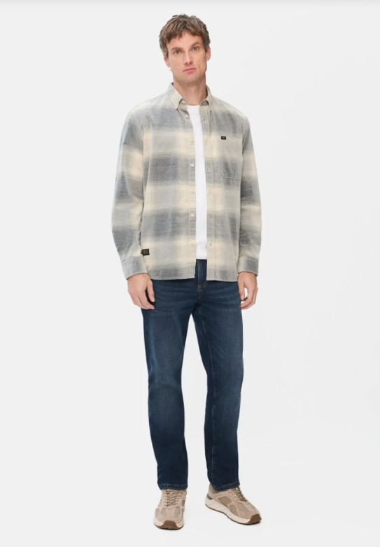 Hemd Camel Active ruit corduroy 100% katoen - Grijs