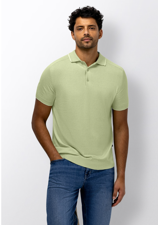 Polo State of art fijngebreid met mouliné-garen - lichtgroen/wit