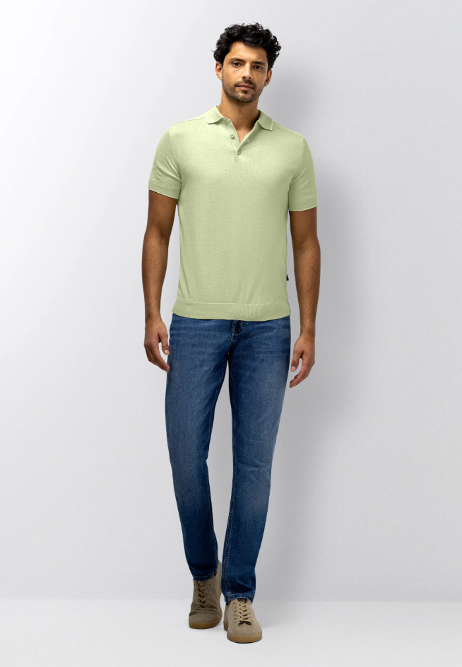 Polo State of art fijngebreid met mouliné-garen - lichtgroen/wit