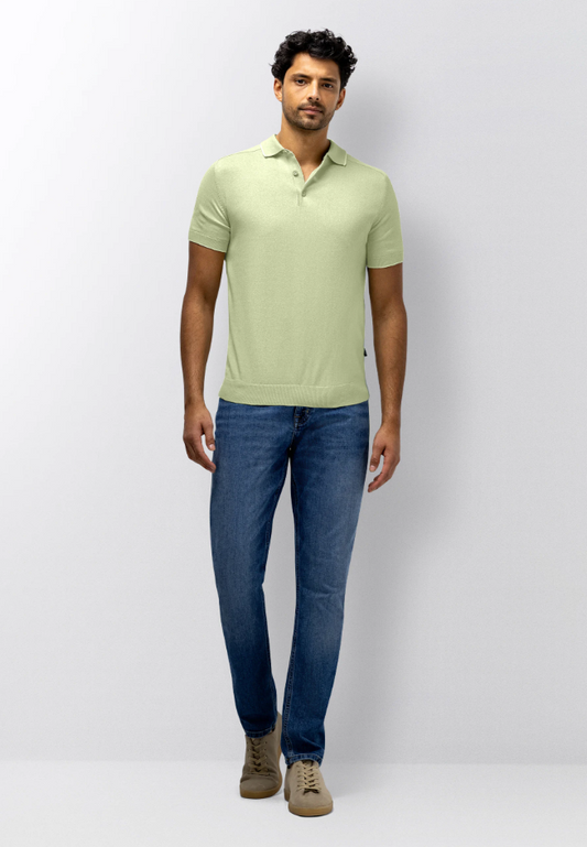 Polo State of art fijngebreid met mouliné-garen - lichtgroen/wit