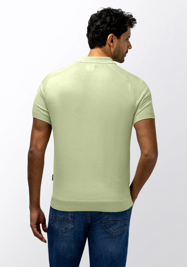 Polo State of art fijngebreid met mouliné-garen - lichtgroen/wit