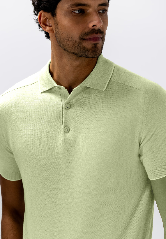 Polo State of art fijngebreid met mouliné-garen - lichtgroen/wit