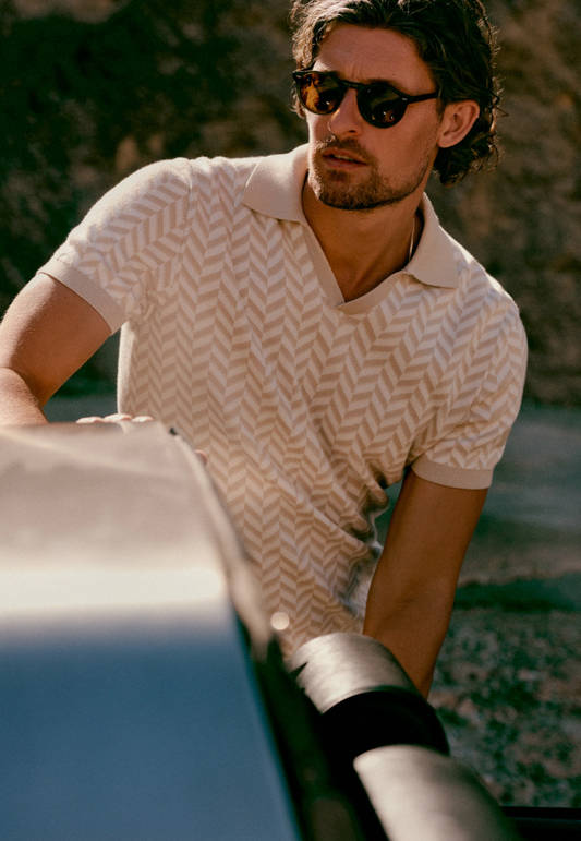 Polo State of Art jacquard visgraatmotief - Beige/wit