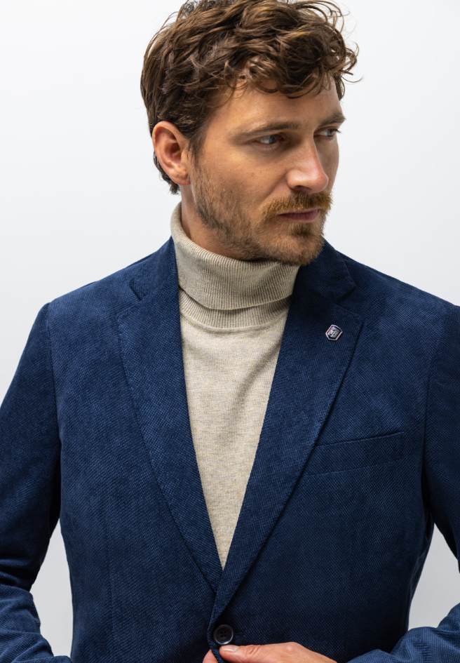 Blazer State of Art gemêleerd met reverskraag - Dark navy