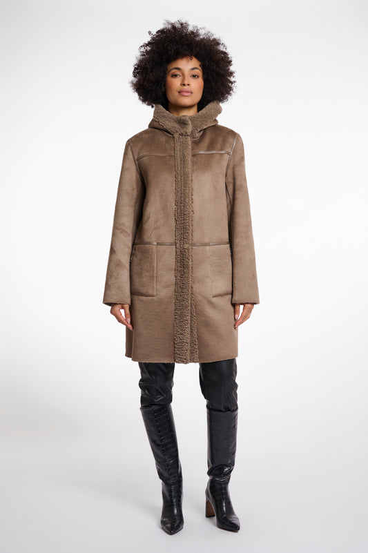 Jas Rino&Pelle Alina reversible hooded coat - Toffee