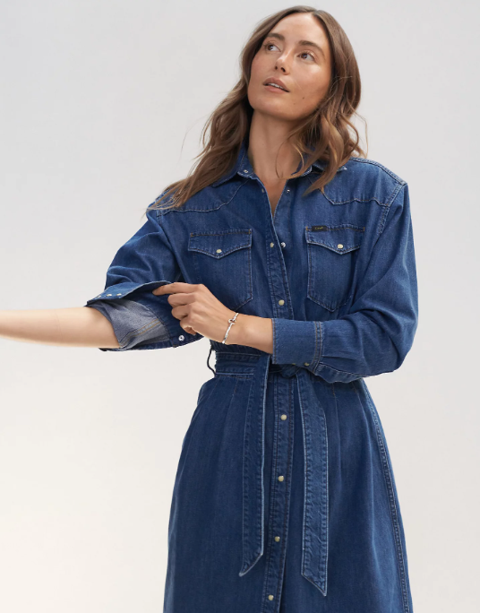 Belted western dress Lee - Blue fusion