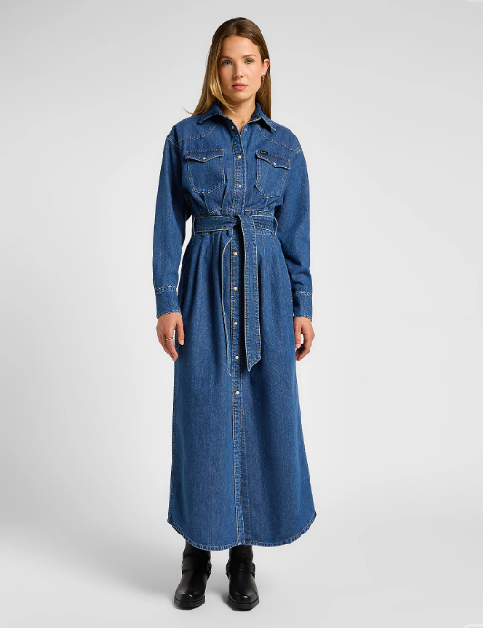 Belted western dress Lee - Blue fusion