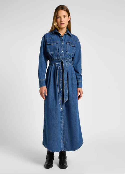 Belted western dress Lee - Blue fusion