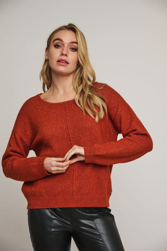 Trui Rino&Pelle Bloom round neck sweater with visible seams - Russet