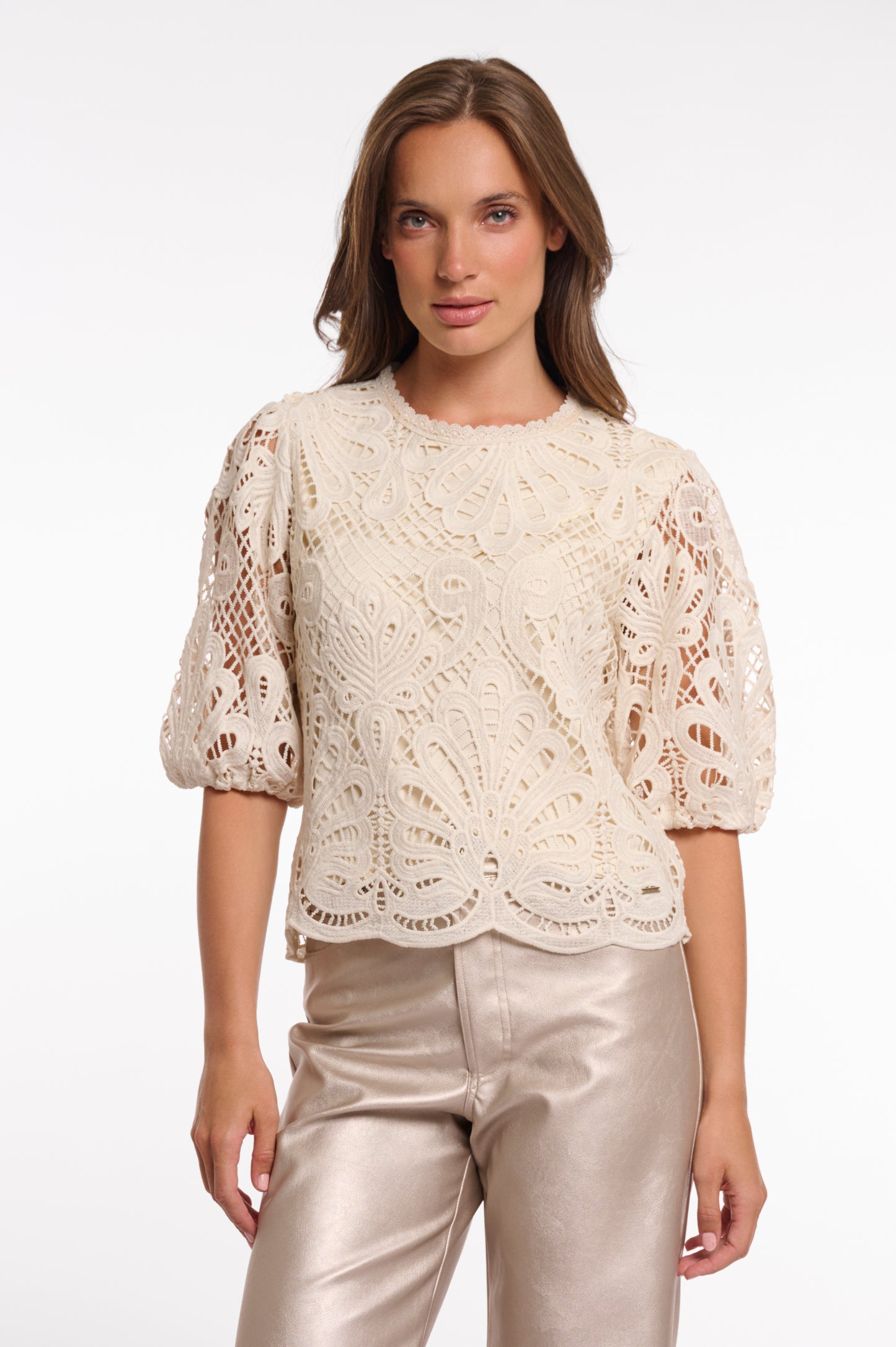 Top Rino&Pelle Chantalle short balloon sleeve - Birch