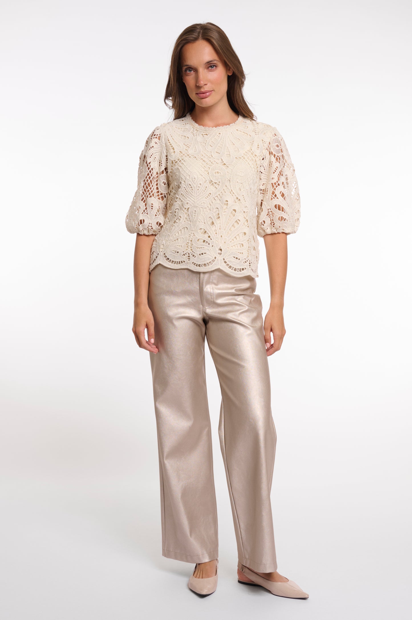 Top Rino&Pelle Chantalle short balloon sleeve - Birch