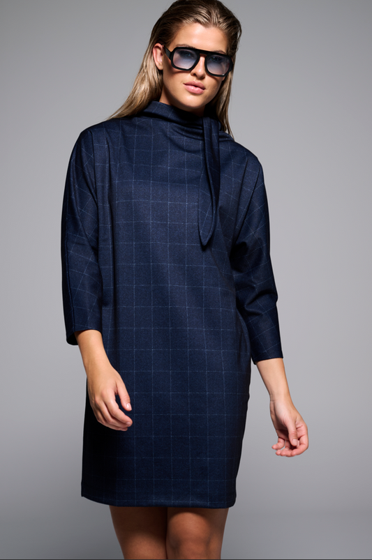 Jurk K-Design D408L met ruitjesmotief - Dark blue