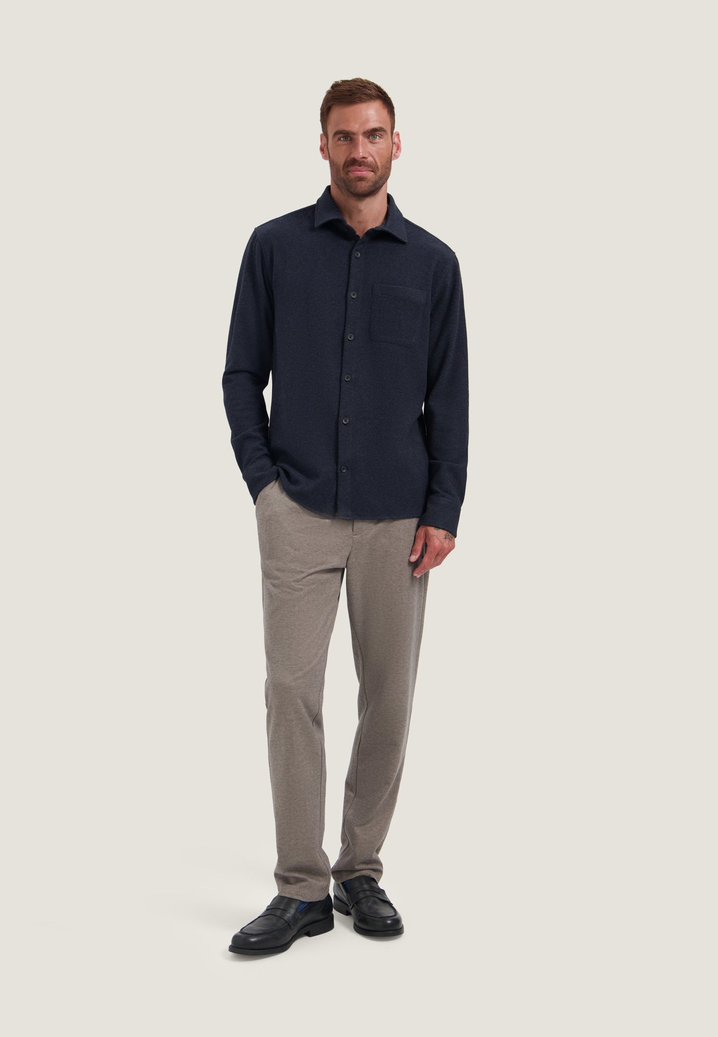 Broek Dstrezzed marlon double face herringbone walnut