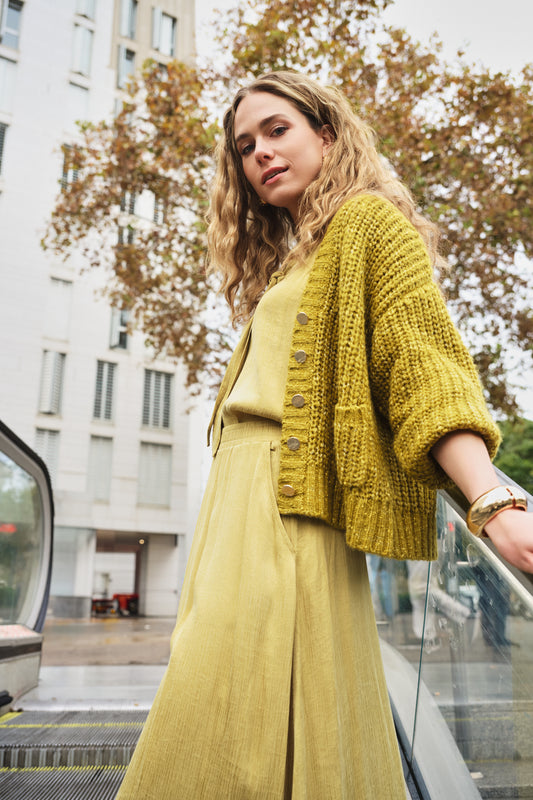 Cardigan Esqualo oversize lurex - Golden olive