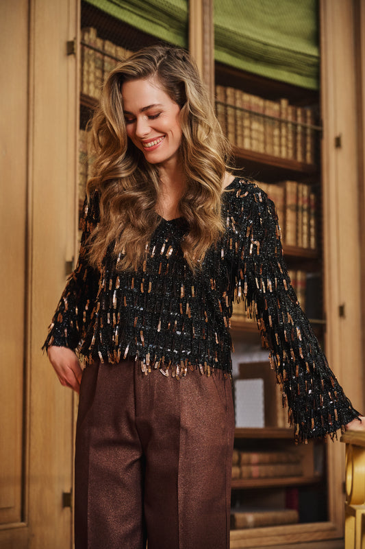Blouse Esqualo fringes sequins - Black