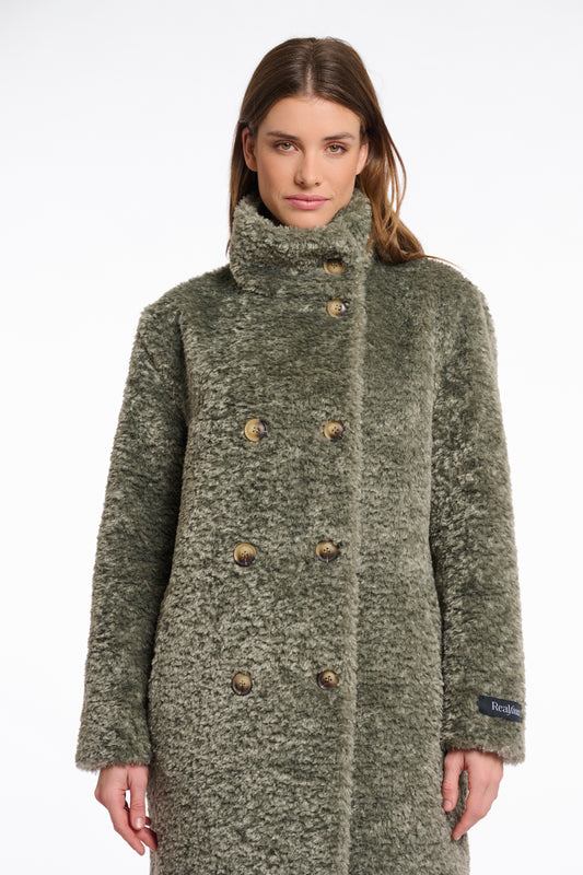 Jas Rino&Pelle Ena mid long teddy coat - Green ash
