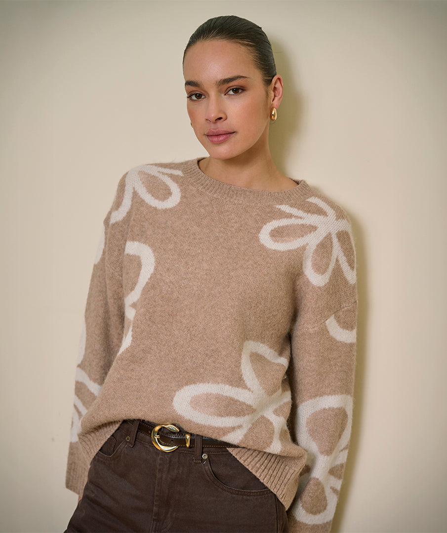 Trui Esqualo Intarsia - Sand melange