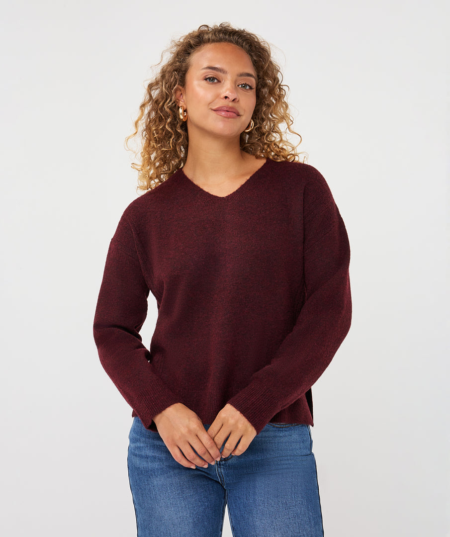 Trui Esqualo cable V-neck - Merlot
