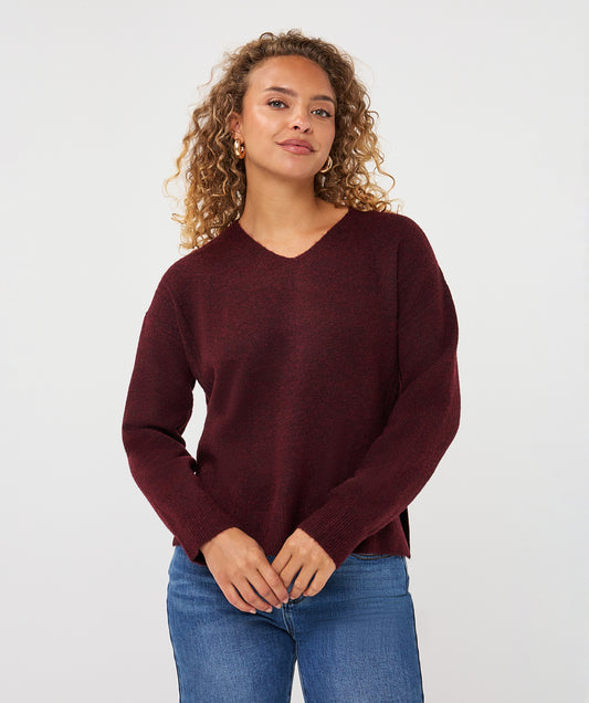 Trui Esqualo cable V-neck - Merlot