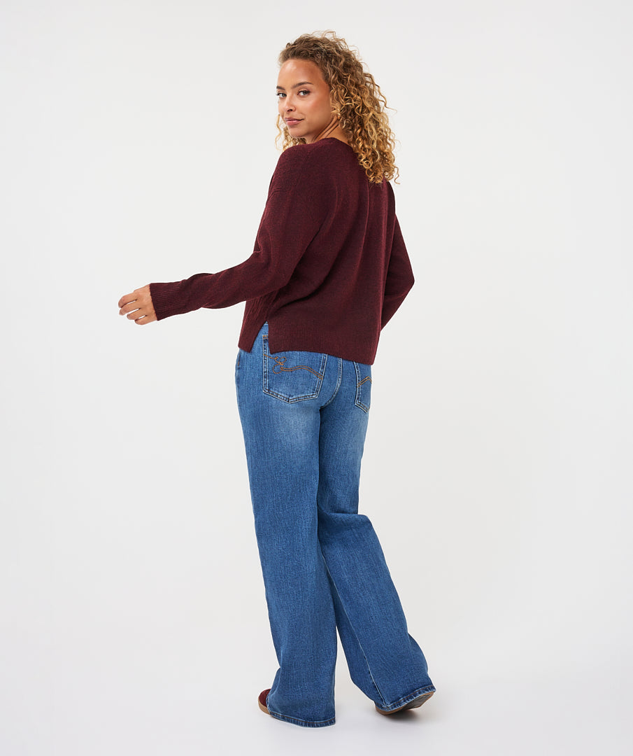Trui Esqualo cable V-neck - Merlot