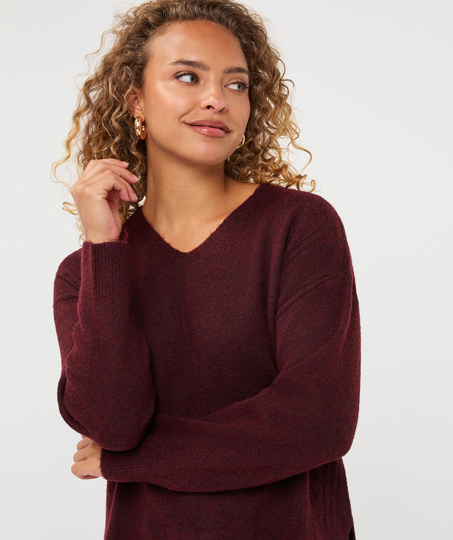 Trui Esqualo cable V-neck - Merlot