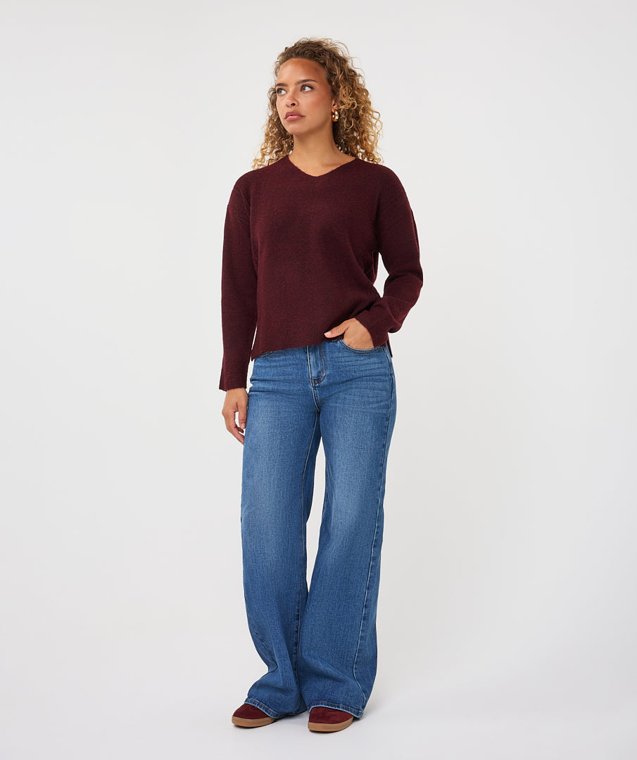 Trui Esqualo cable V-neck - Merlot