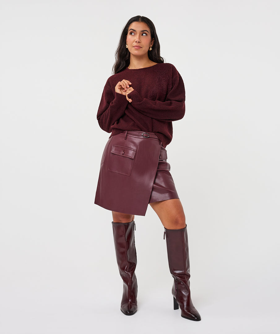Trui Esqualo lace patch r/neck - Merlot