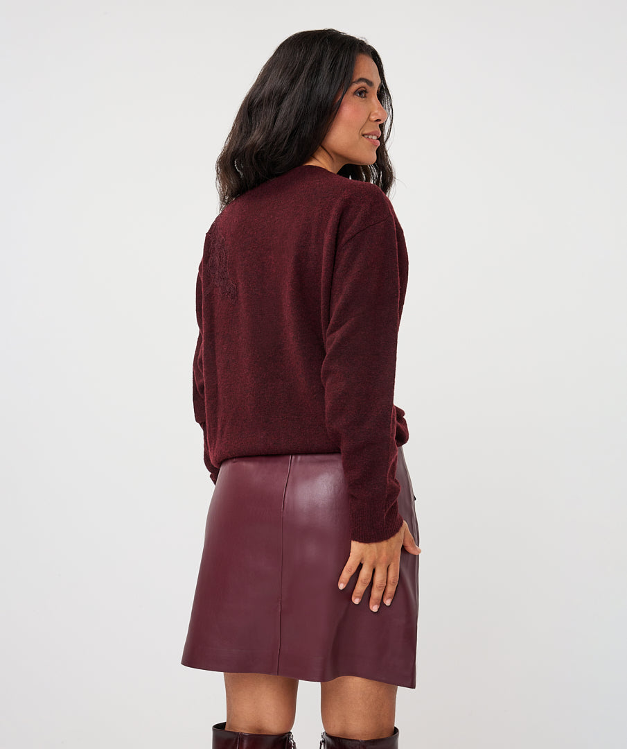 Trui Esqualo lace patch r/neck - Merlot