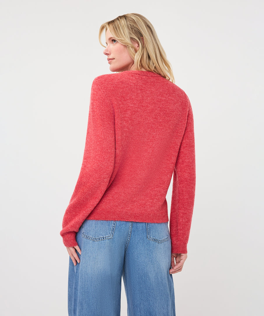 Closed cardigan Esqualo placket fancy buttons - Raspberry
