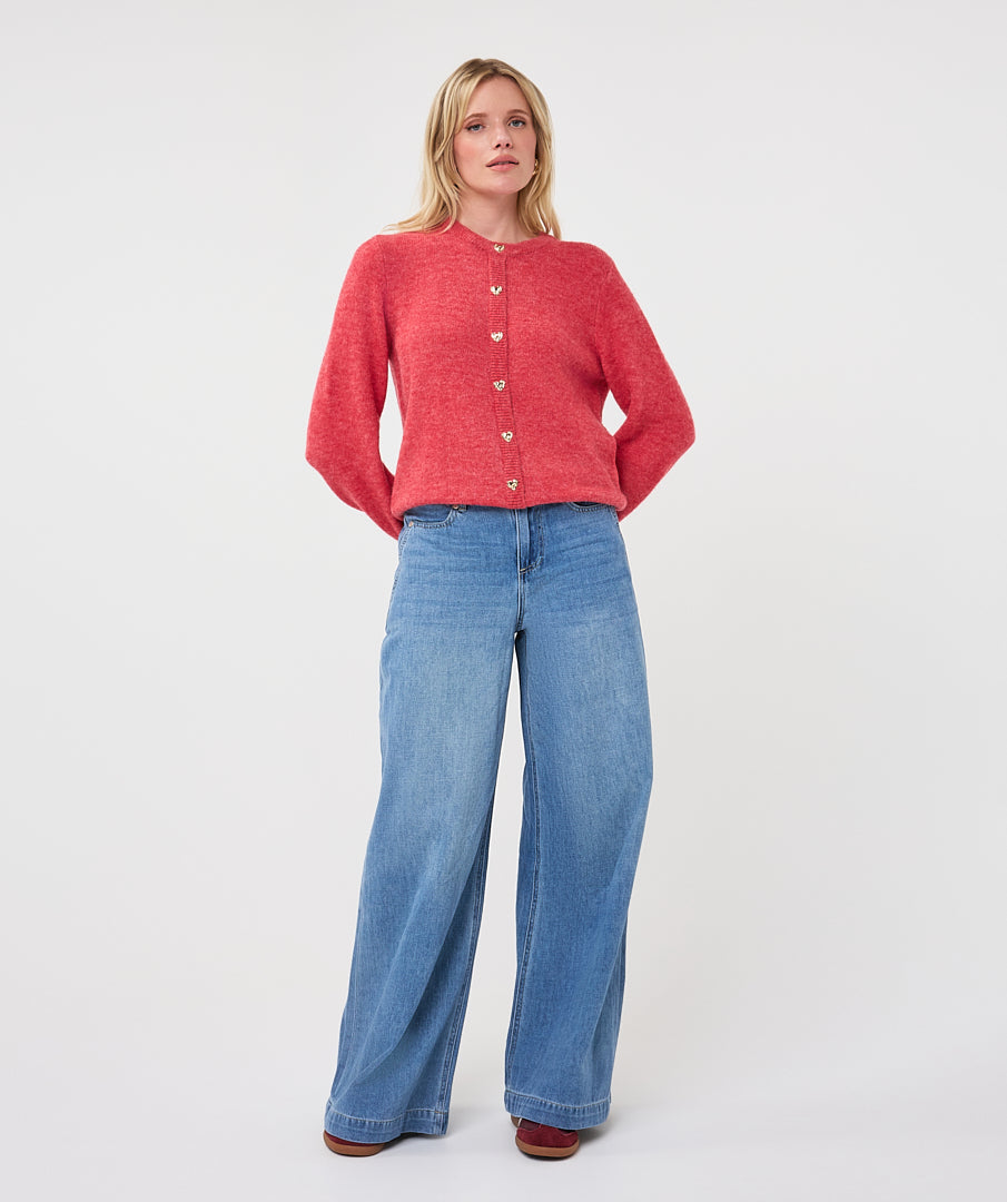 Closed cardigan Esqualo placket fancy buttons - Raspberry