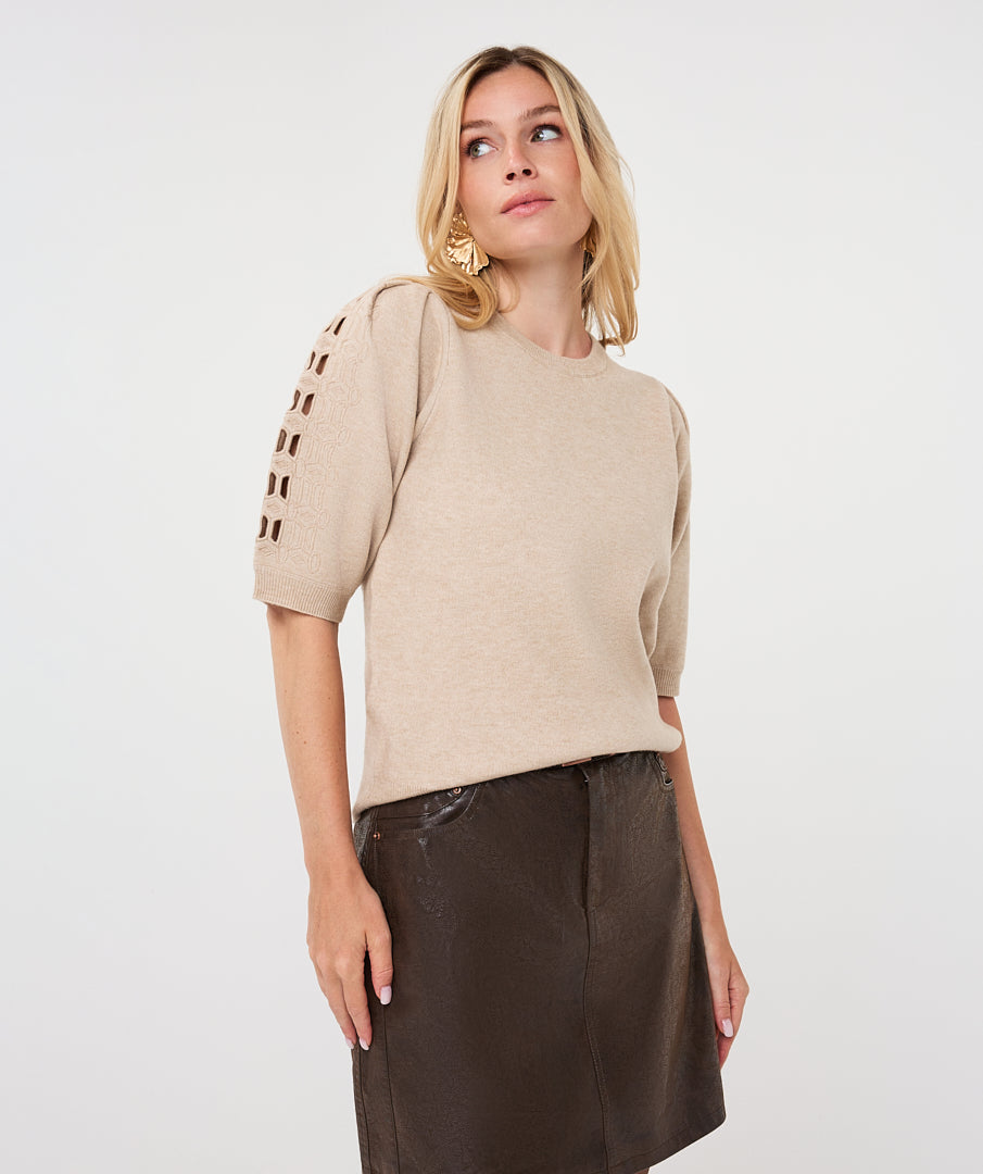 Trui Esqualo knit embroidery - Biscuit