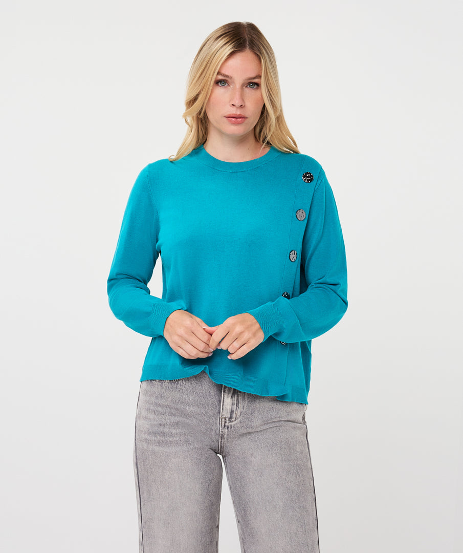 Trui Esqualo button detail basic knit - Lake