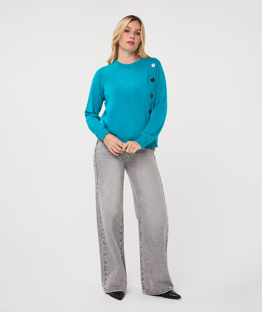 Trui Esqualo button detail basic knit - Lake