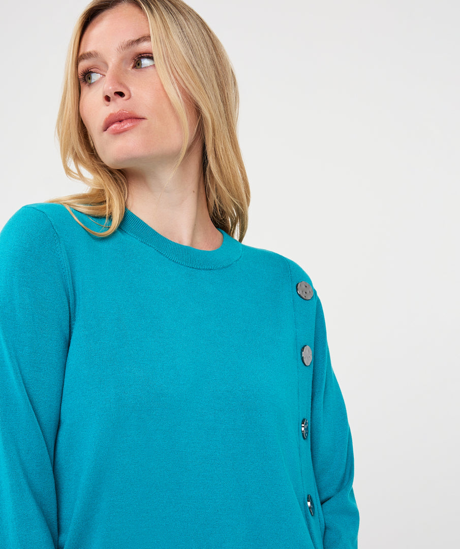 Trui Esqualo button detail basic knit - Lake