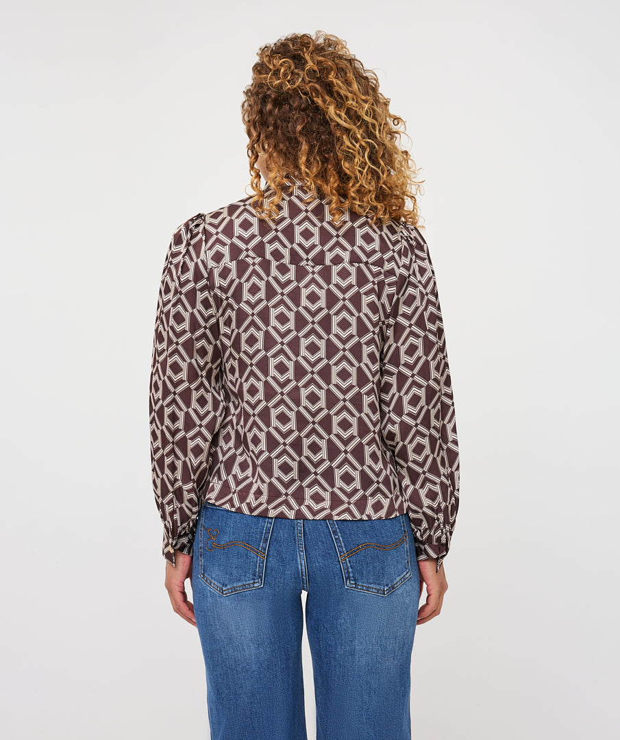 Blouse Esqualo short bow - Print warm cacao