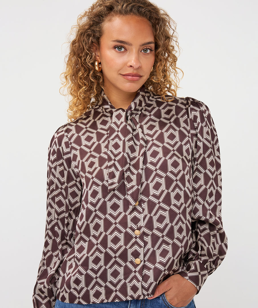 Blouse Esqualo short bow - Print warm cacao