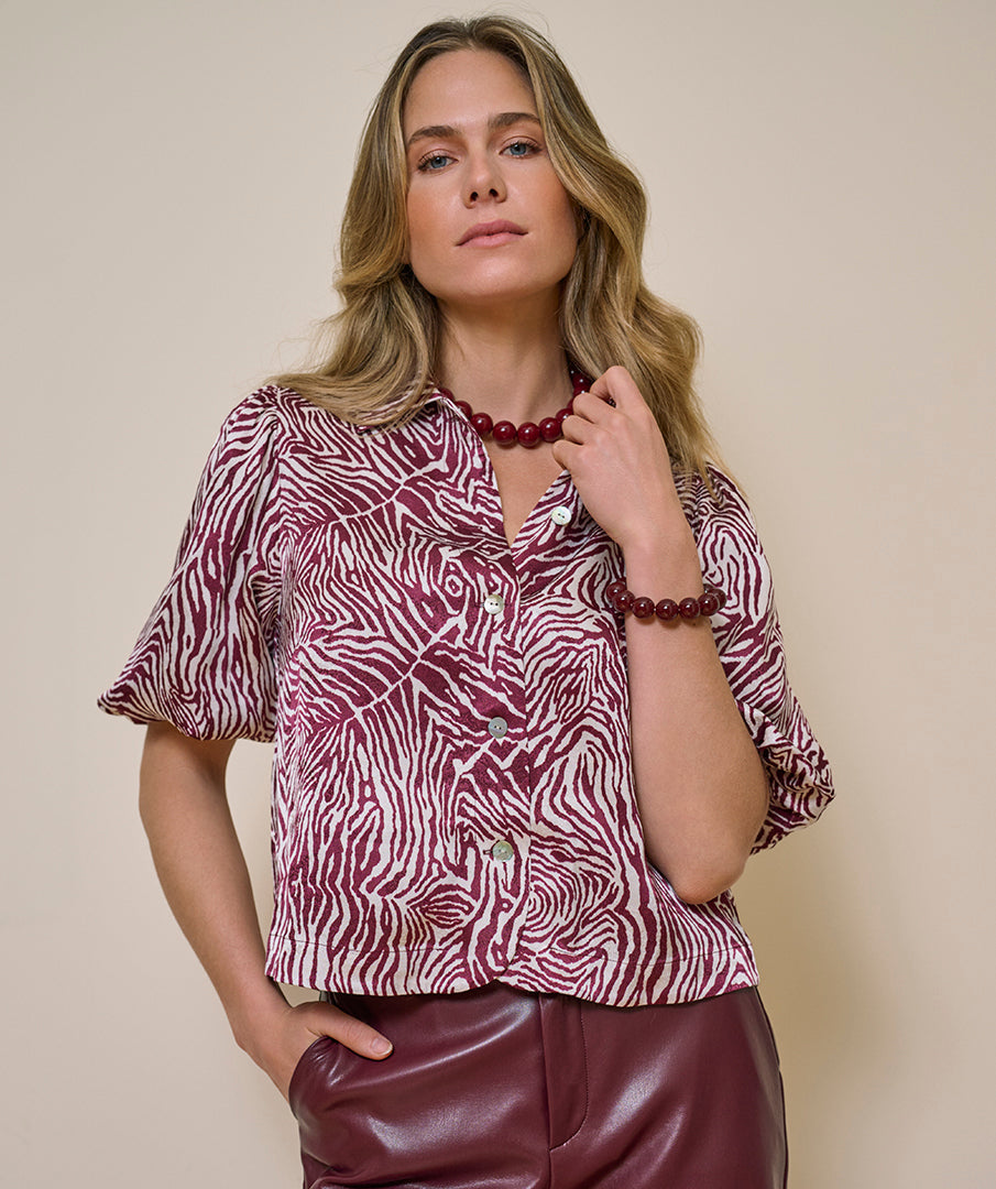 Blouse Esqualo wide s/slve zebra - Print merlot